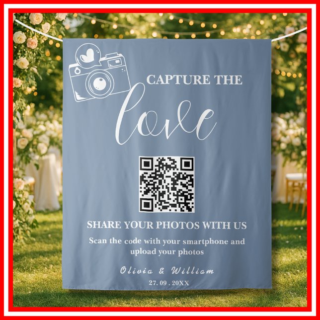 Tenture Fond de mariage QR Capture The Love Dusty Blue (Créateur téléchargé)