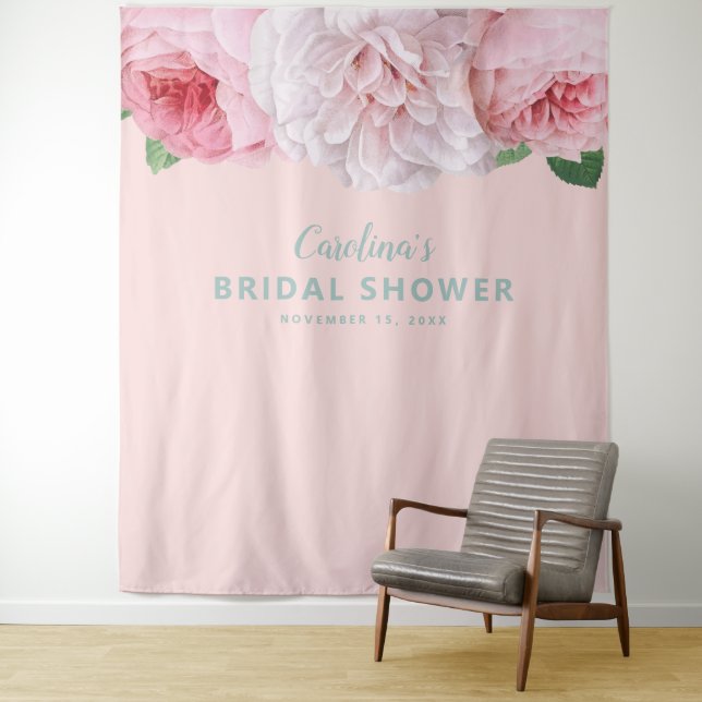 Tenture Fond de mariage rétro floral rose simple (En situation)