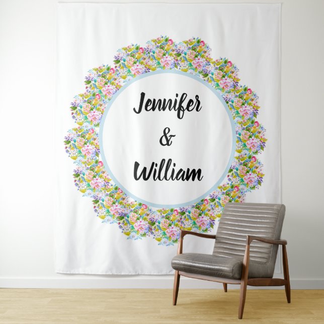 Tenture Fond de mariage romantique floral bleu doux (En situation)