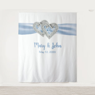 Tenture Fond de mariage ruban bleu Diamond Hearts
