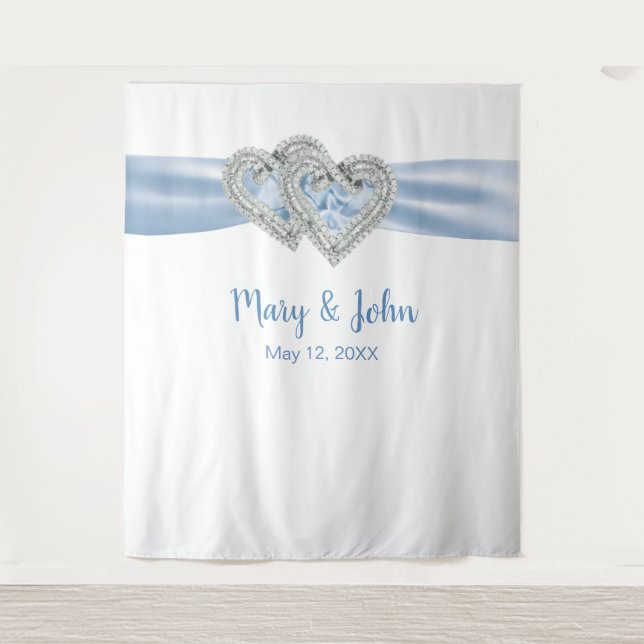 Tenture Fond de mariage ruban bleu Diamond Hearts (Devant)