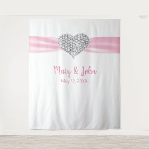 Tenture Fond de mariage ruban rose cœur de diamant