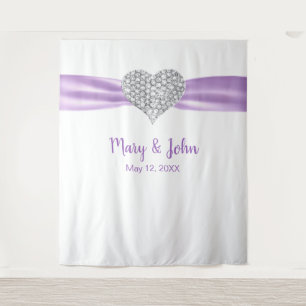 Tenture Fond de mariage ruban violet cœur de diamant