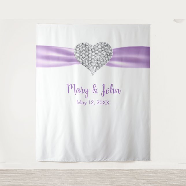 Tenture Fond de mariage ruban violet cœur de diamant (Devant)