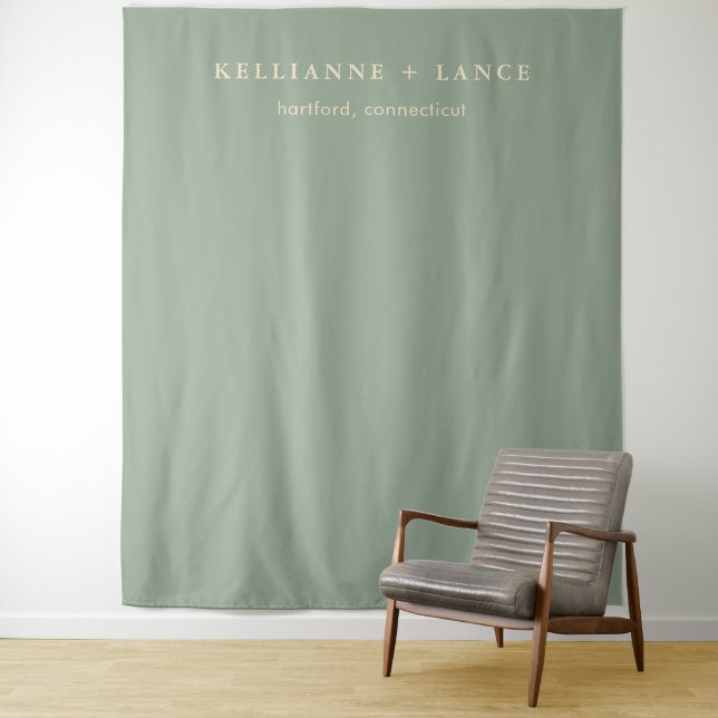 Tenture Fond de mariage simple vert sauge moderne (En situation)