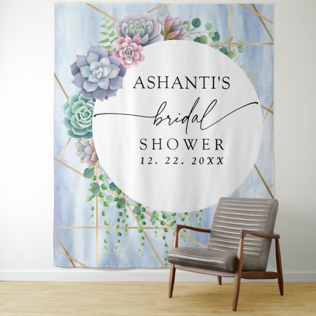 Tenture Fond de mariage succulent Blue Blush  (En situation)
