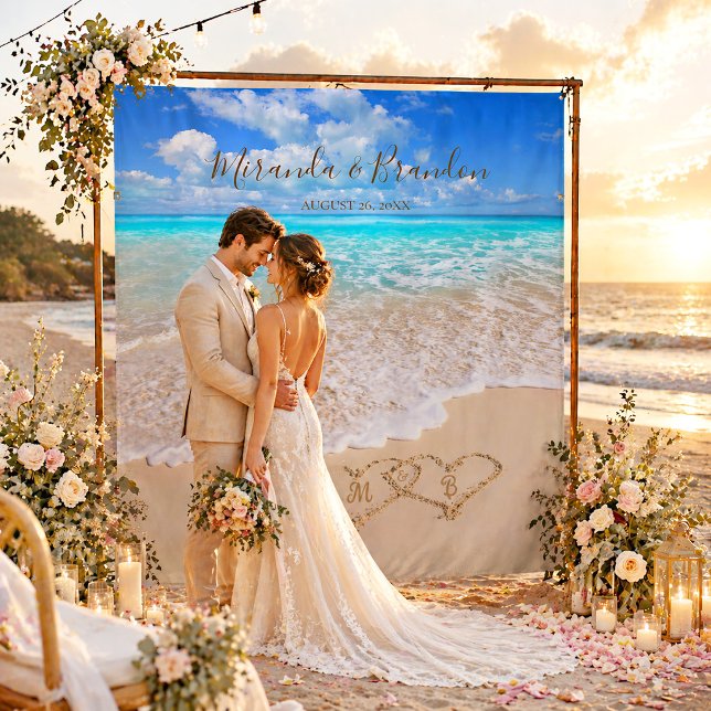 Tenture Fond de mariage tropical avec vagues de l'océan bl (Créateur téléchargé)
