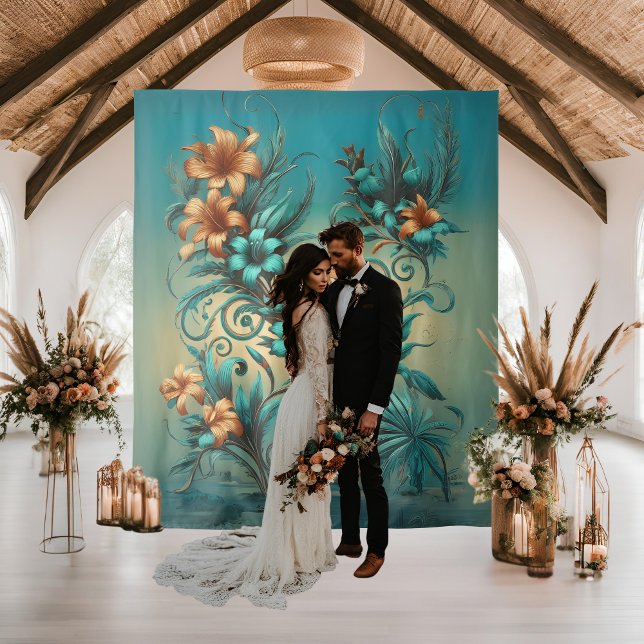 Tenture Fond de mariage tropical iridescent élégant (Créateur téléchargé)