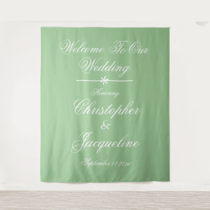 Tenture Fond de mariage vert doux moderne avec écriture bl