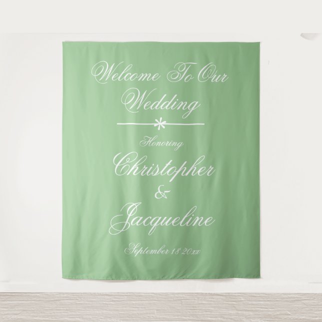 Tenture Fond de mariage vert doux moderne avec écriture bl (Devant)