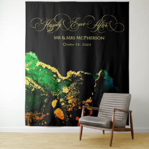 Tenture Fond de mariage vintage noir vert or pour photo