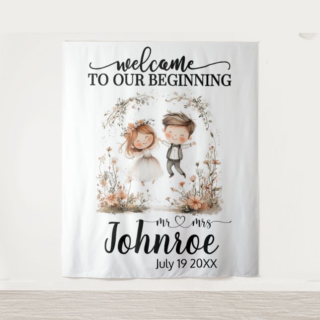 Tenture Fond de Mariage Whimsical personnalisable (Devant)