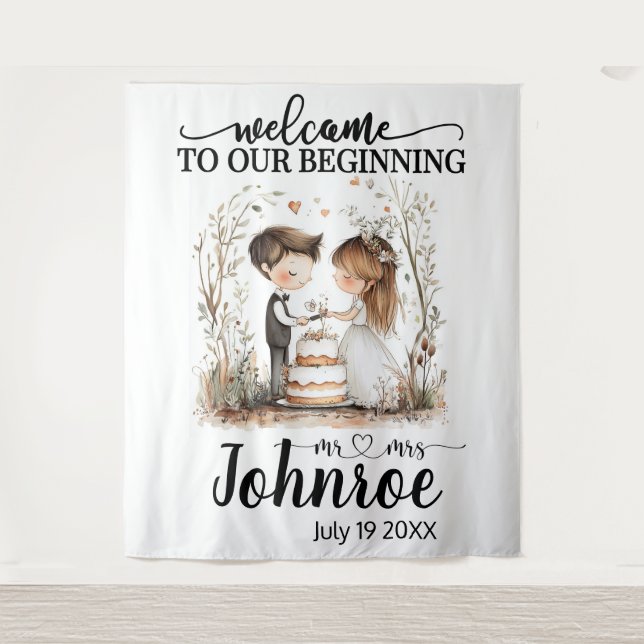 Tenture Fond de Mariage Whimsical personnalisable (Devant)