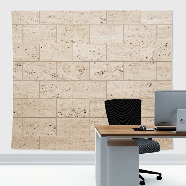 Tenture Fond de mur en blocs de pierre de travertin minima (Premium Minimalist Travertine Stone Wall Block Office Backdrop Tapestry for office decor.)