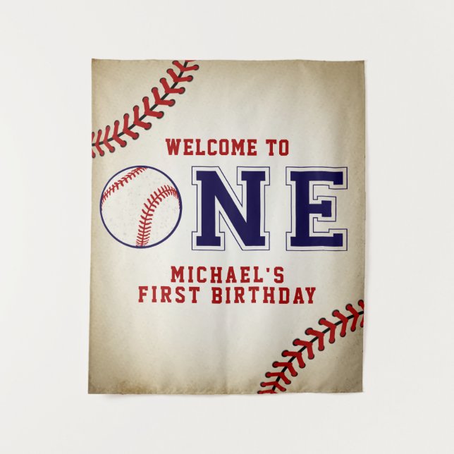 Tenture Fond de naissance premier anniversaire baseball (Devant)