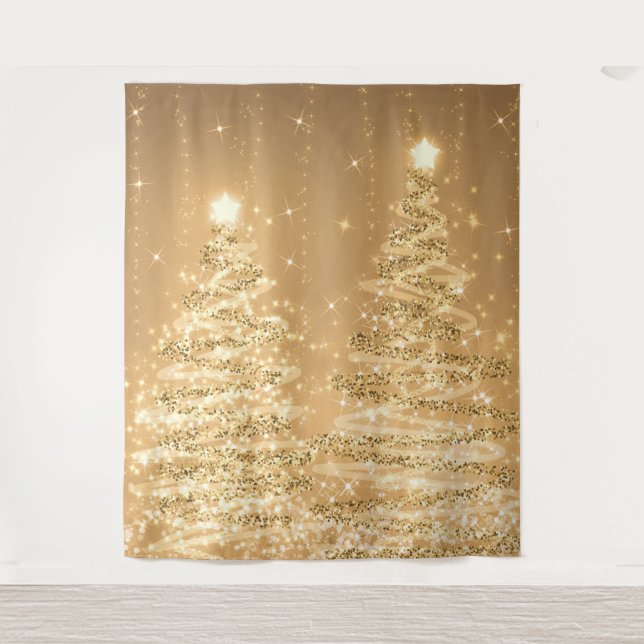 Tenture Fond de Noël Arbres scintillants Cuivre (Devant)