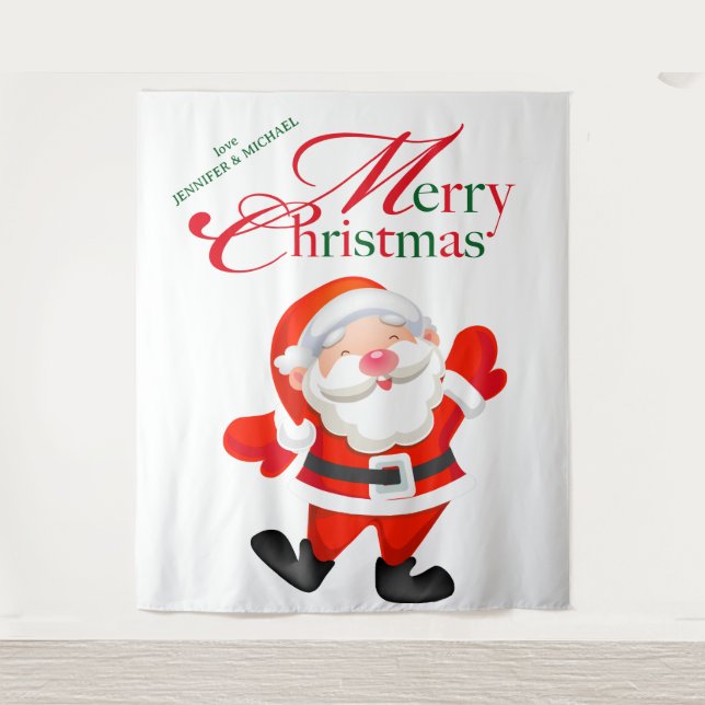 Tenture Fond de Noël joyeux amour drôle de Père Noël (Devant)