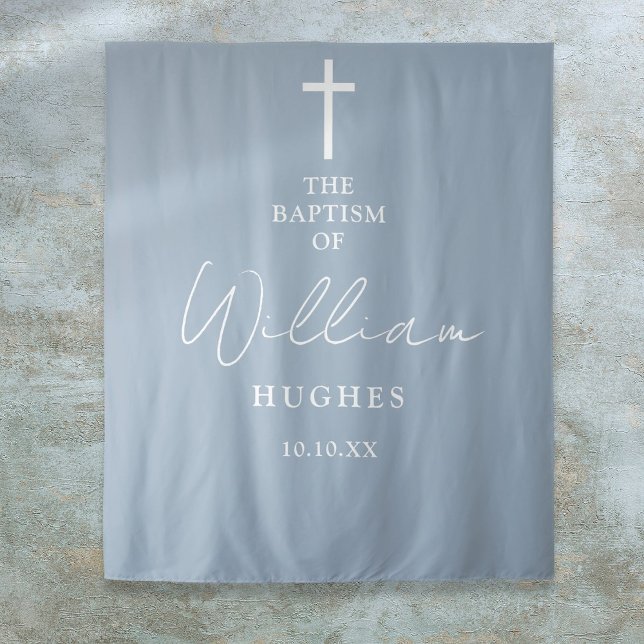 Tenture Fond de photo baptême bleu poussiéreux (Dusty Blue Baptism Christening Photo Backdrop)