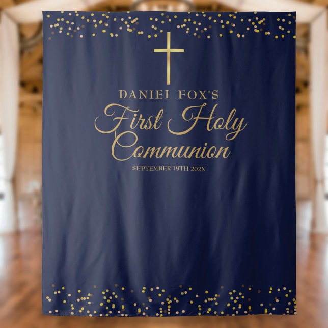 Tenture Fond de photo bleu or pour première communion (Créateur téléchargé)