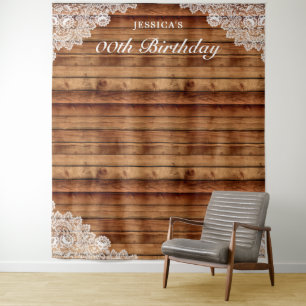Tenture Fond de photo d'anniversaire en bois rustique et d