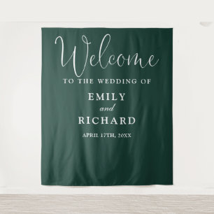 Tenture Fond de photo de bienvenue de mariage vert émeraud