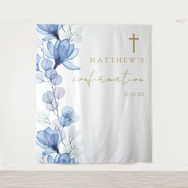 Tenture Fond de photo de confirmation floral bleu poussiér (Devant)