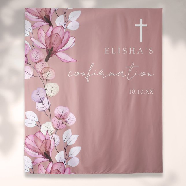 Tenture Fond de photo de confirmation floral rose poudré (Dusty Rose Pink Floral Confirmation Photo Backdrop)