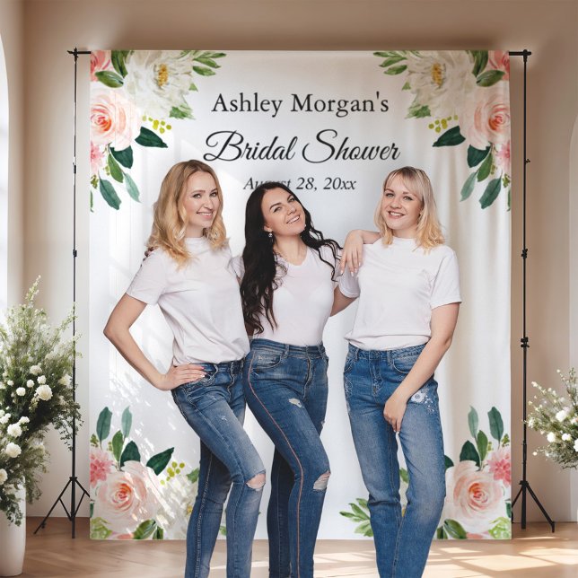 Tenture Fond de photo de douche de mariée florale rose blu (Créateur téléchargé)