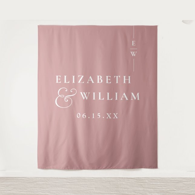 Tenture Fond de photo de mariage à monogramme rose poussié (Devant)