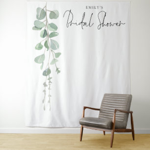 Tenture Fond de photo de mariage avec nom Eucalyptus