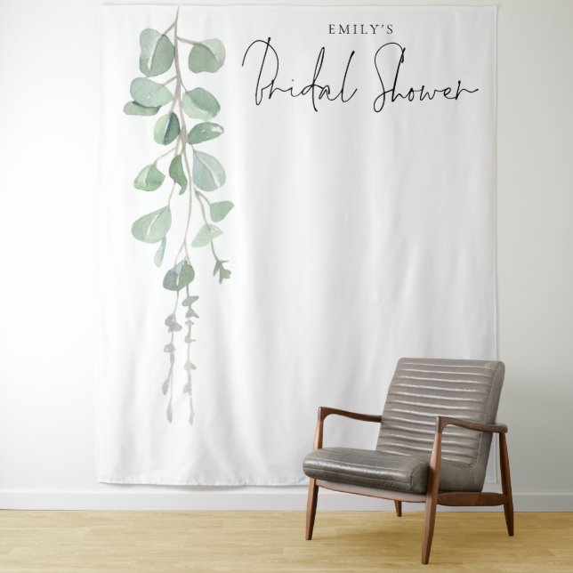 Tenture Fond de photo de mariage avec nom Eucalyptus (En situation)