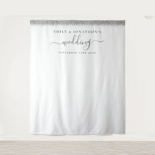 Tenture Fond de photo de mariage avec noms et paillettes a