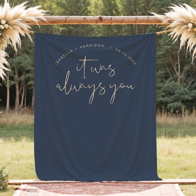 Tenture Fond de photo de mariage moderne Navy Or CAITLIN (Créateur téléchargé)