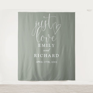 Tenture Fond de photo de mariage vert sauge Just Love