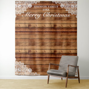 Tenture Fond de photo de Noël en bois rustique et dentelle
