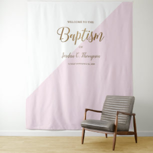 Tenture Fond de photo élégant moderne rose pour baptême