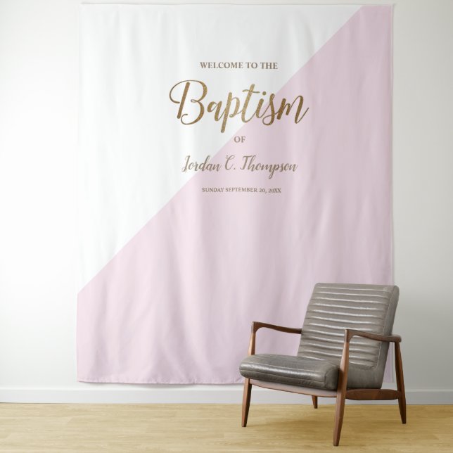 Tenture Fond de photo élégant moderne rose pour baptême (En situation)