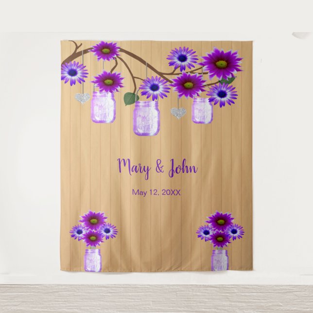 Tenture Fond de photo en pot Mason floral violet en bois r (Devant)