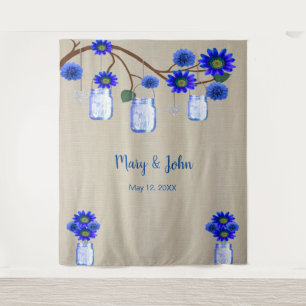 Tenture Fond de photo en toile de jute avec fleurs bleues