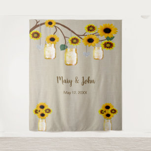 Tenture Fond de photo en toile de jute avec fleurs jaunes