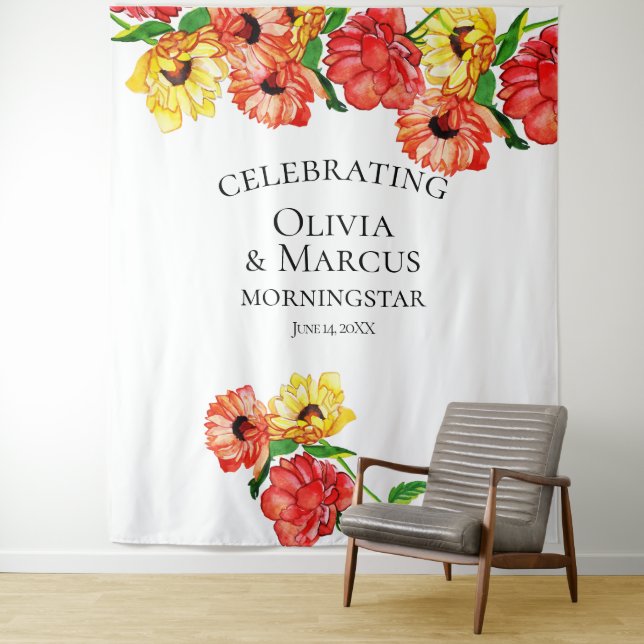 Tenture Fond de photo florale rouge et jaune aquarelle (En situation)