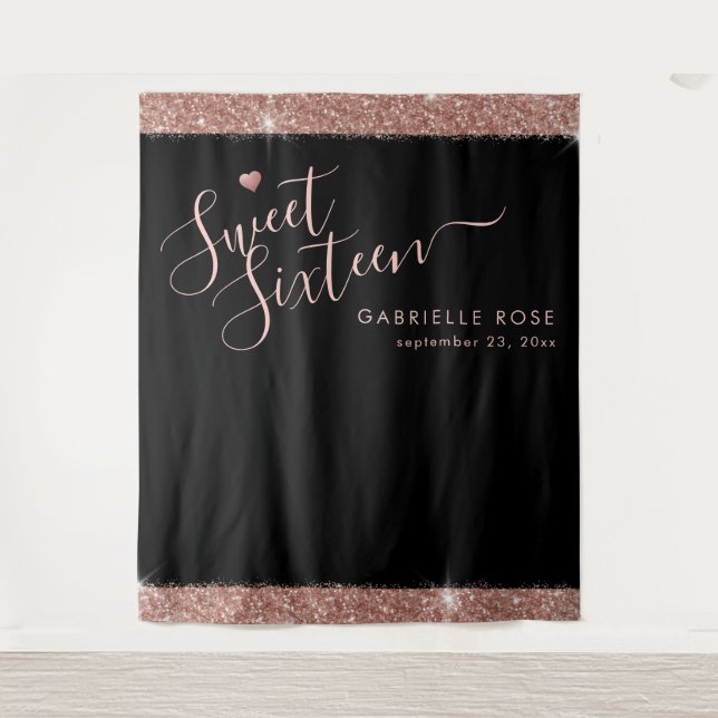 Tenture Fond de photo pailleté Rose Gold Black Sweet 16 (Devant)