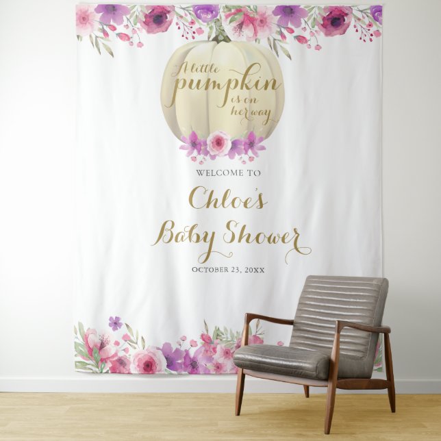 Tenture Fond de photo pour Baby Shower Floral Pumpkin Girl (En situation)