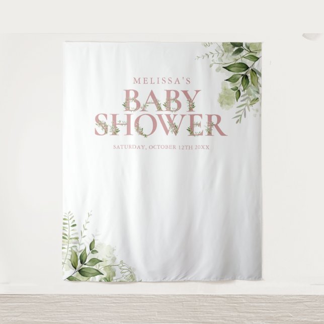 Tenture Fond de photo pour Baby Shower Greenery Dusty Rose (Devant)