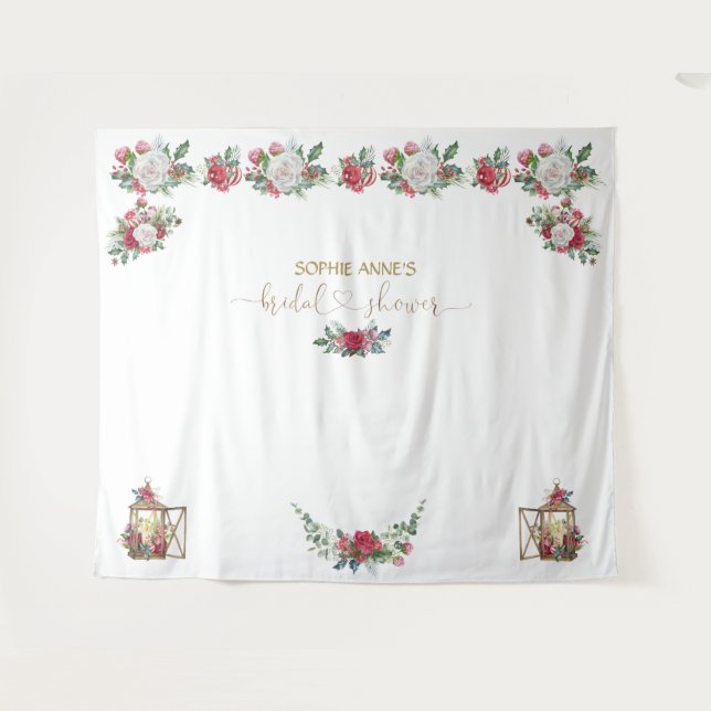 Tenture Fond de photo pour Baby Shower Noël Couronne de Fl (Devant (Horizontal))