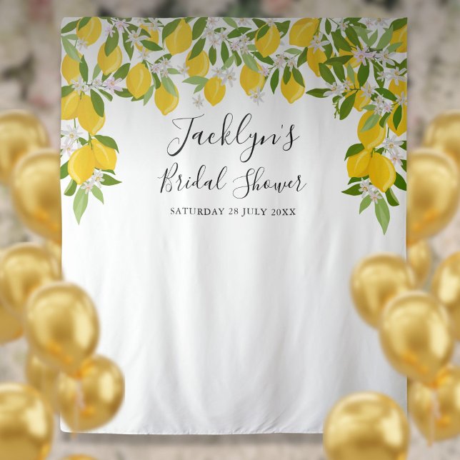 Tenture Fond de photobooth de mariage avec des citrons en  (Lemons Blossom Bridal Shower Photo Booth Backdrop)