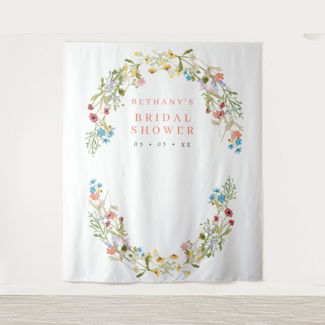 Tenture Fond de photobooth de mariage avec fleurs sauvages (Devant)