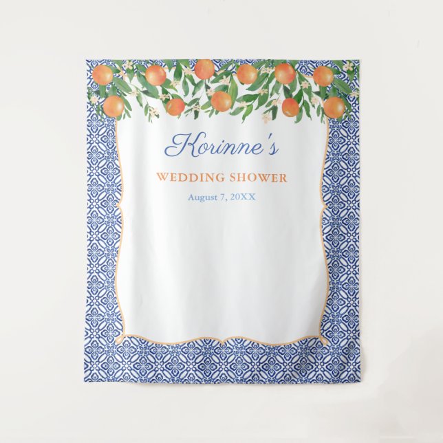 Tenture Fond de photobooth de mariage bleu cobalt orange (Devant)
