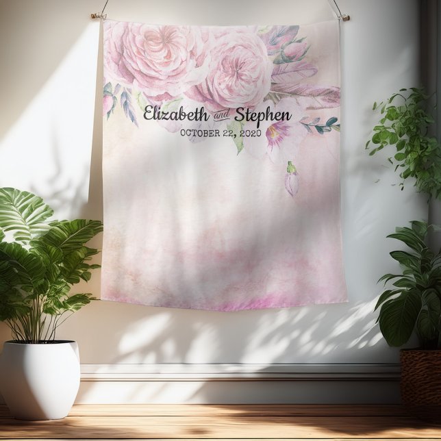 Tenture Fond de photobooth de mariage Bohème Fleurs Plumes (Créateur téléchargé)