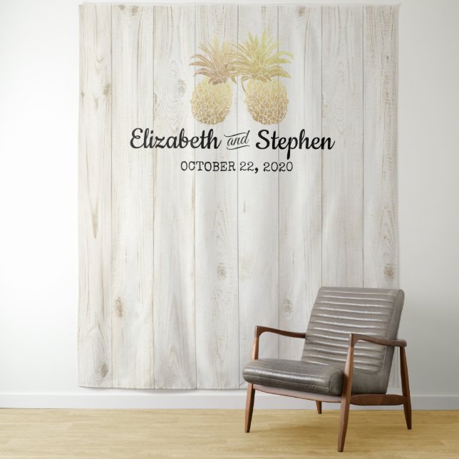 Tenture Fond de photobooth de mariage Couple au ananas dor (En situation)